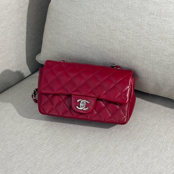 SOLD - CHANEL Red Caviar Quilted Classic Flap Bag Small SHW - Picture 1 of 17